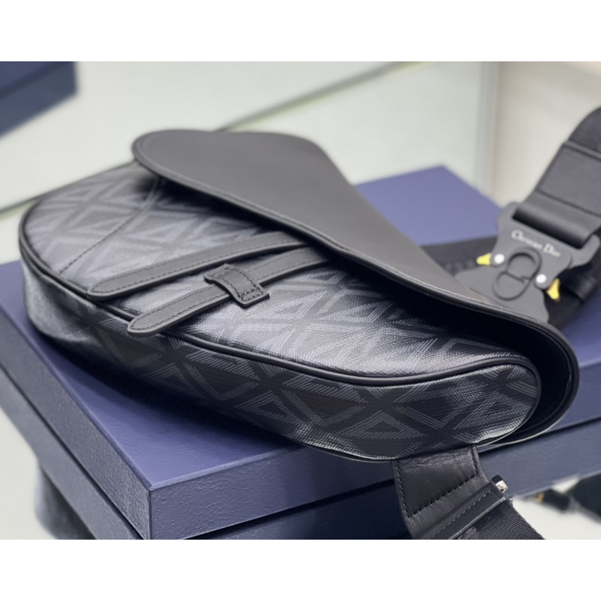 Dior Black CD Diamond Canvas And Smooth Calfskin Saddle Bag(26-19-4.5cm) 1ADPO093 - FashionPlug