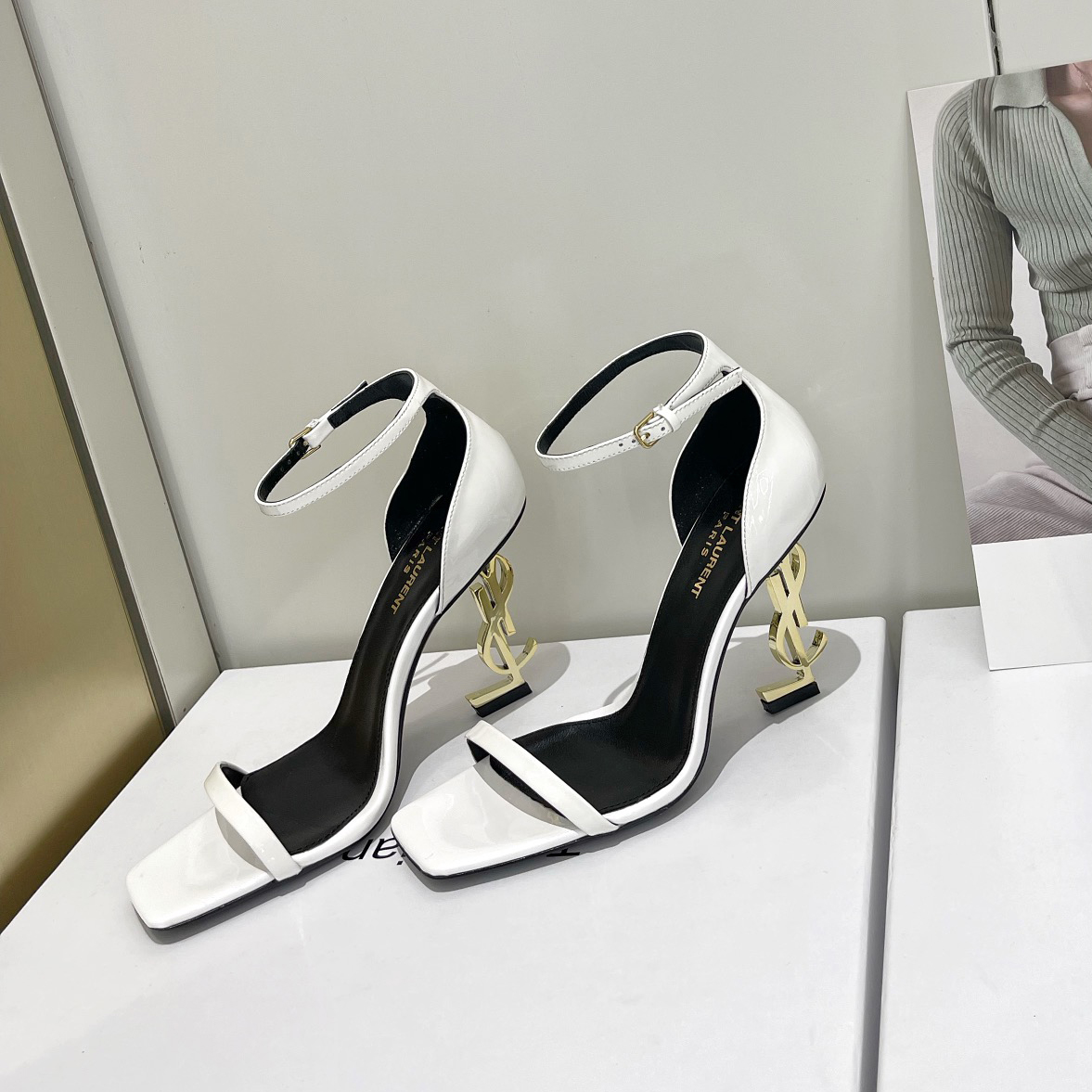 Saint Laurent Opyum Sandals In Patent Leather With Gold-Tone Heel— Heel Higth 90mm - FashionPlug