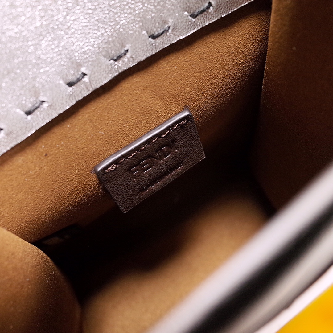 Fendi Mini Sunshine Shopper Bag In Silver Laminated Leather (13-18-6.5CM) - FashionPlug
