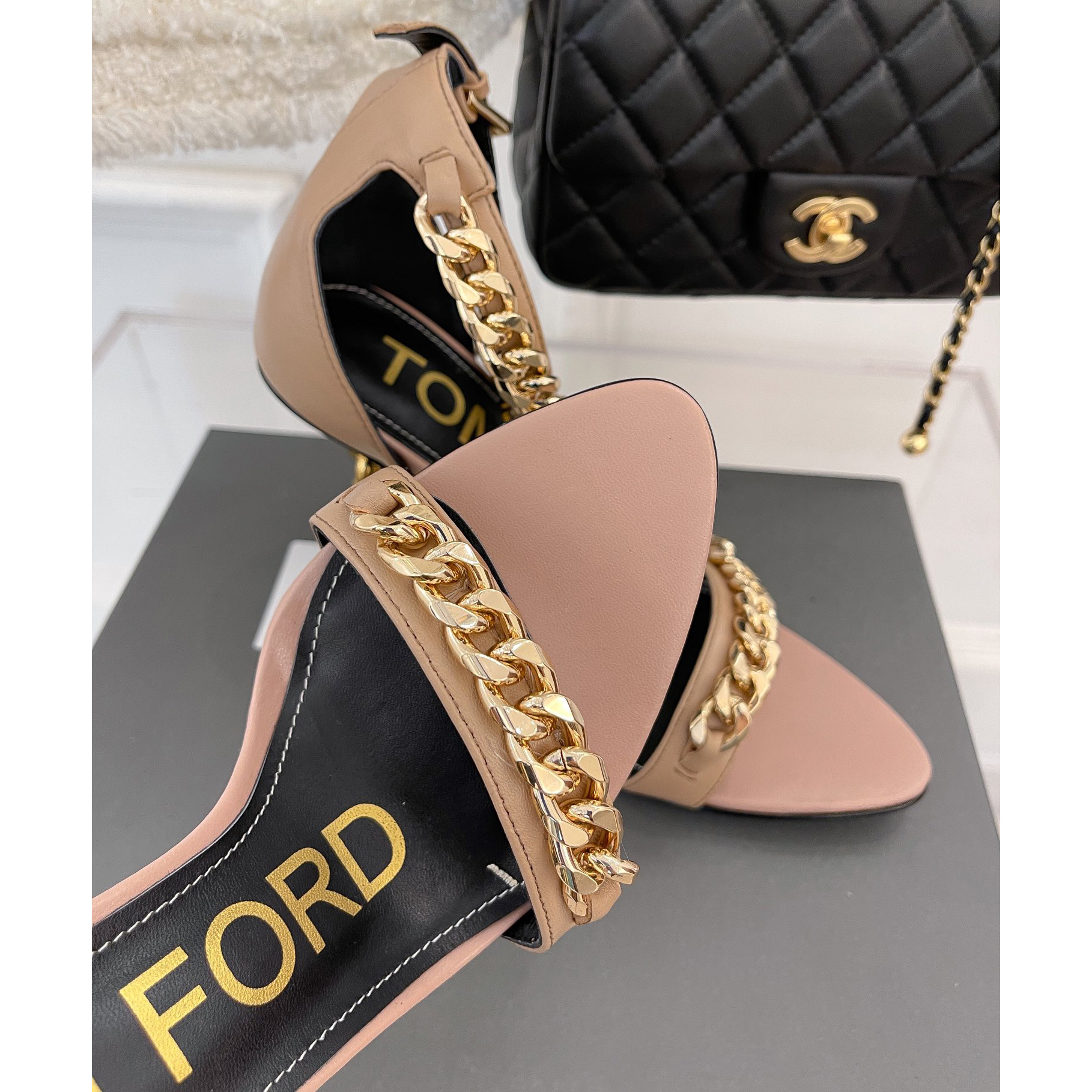 Tom Ford Chain-Trimmed Leather Sandals With Heel Height Of 10.5cm - FashionPlug