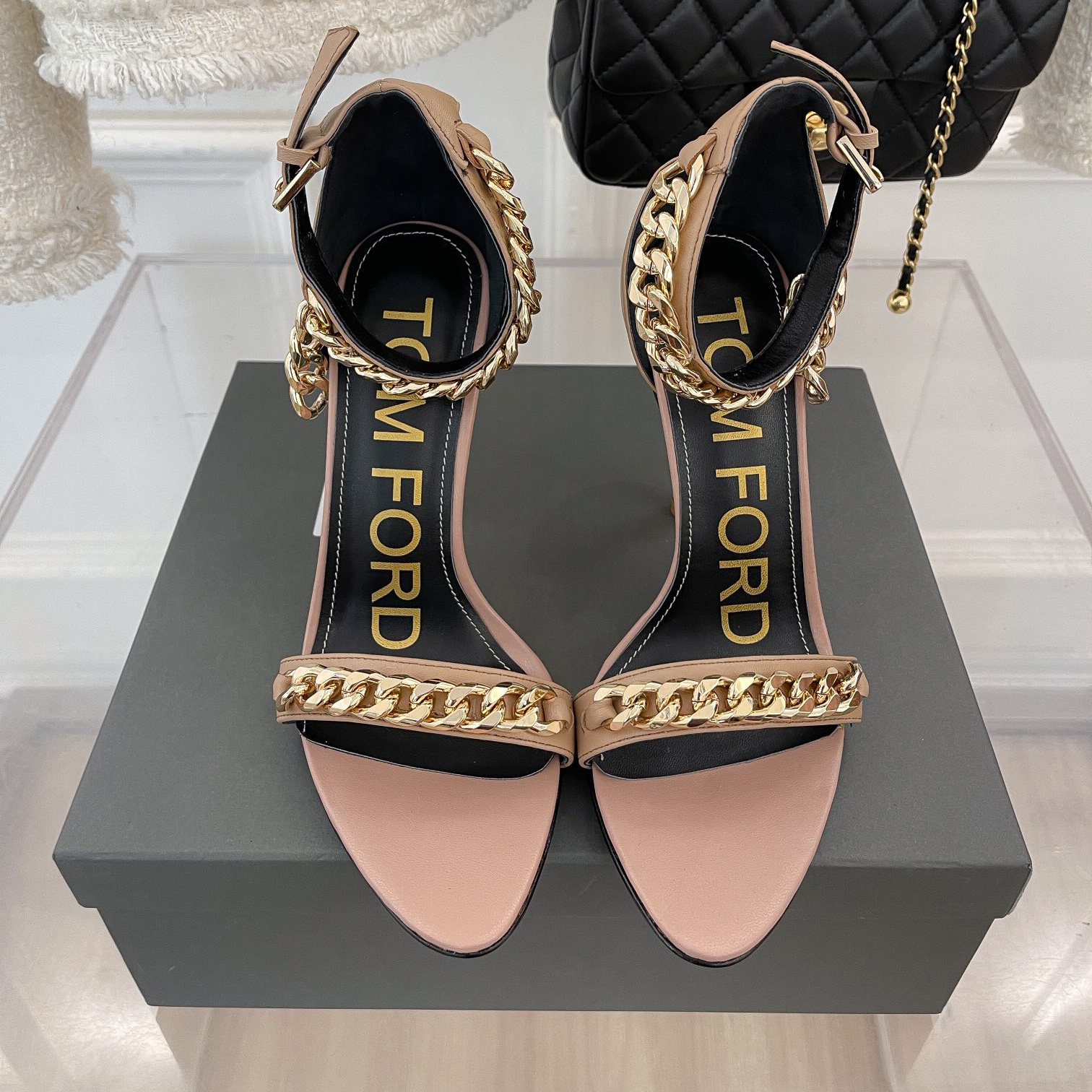 Tom Ford Chain-Trimmed Leather Sandals With Heel Height Of 10.5cm - FashionPlug