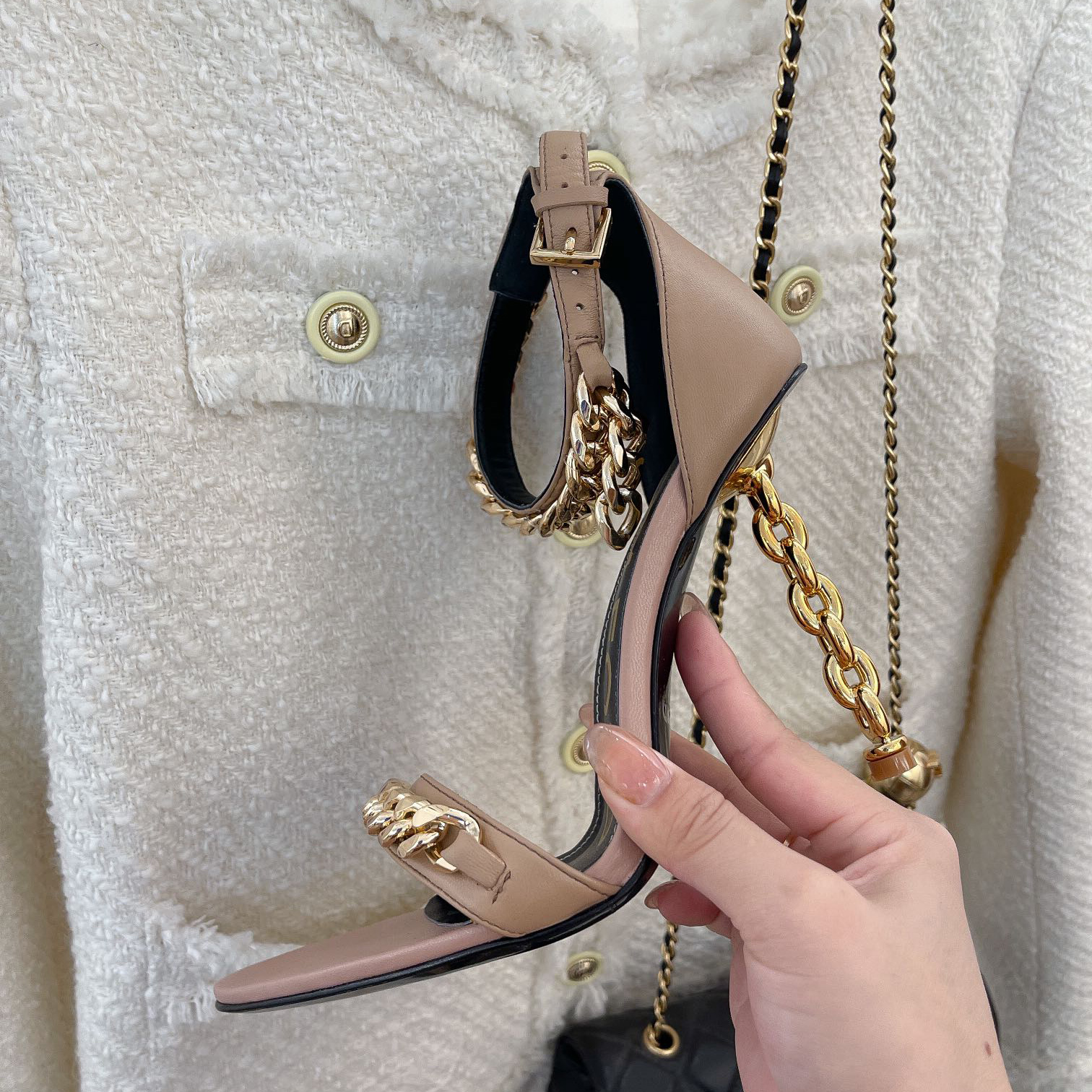 Tom Ford Chain-Trimmed Leather Sandals With Heel Height Of 10.5cm - FashionPlug