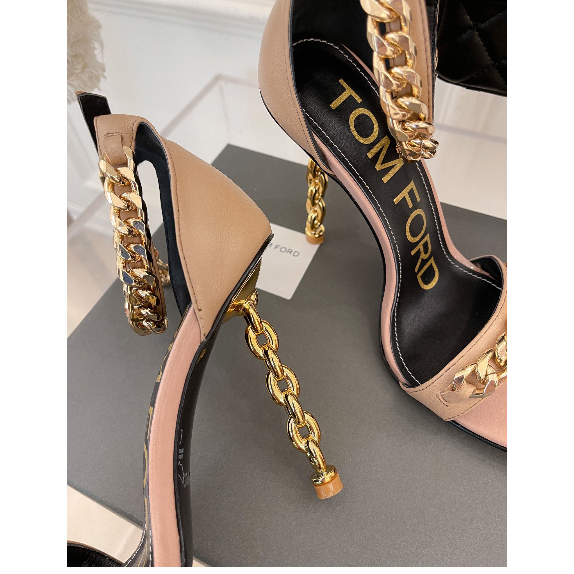 Tom Ford Chain-Trimmed Leather Sandals With Heel Height Of 10.5cm - FashionPlug