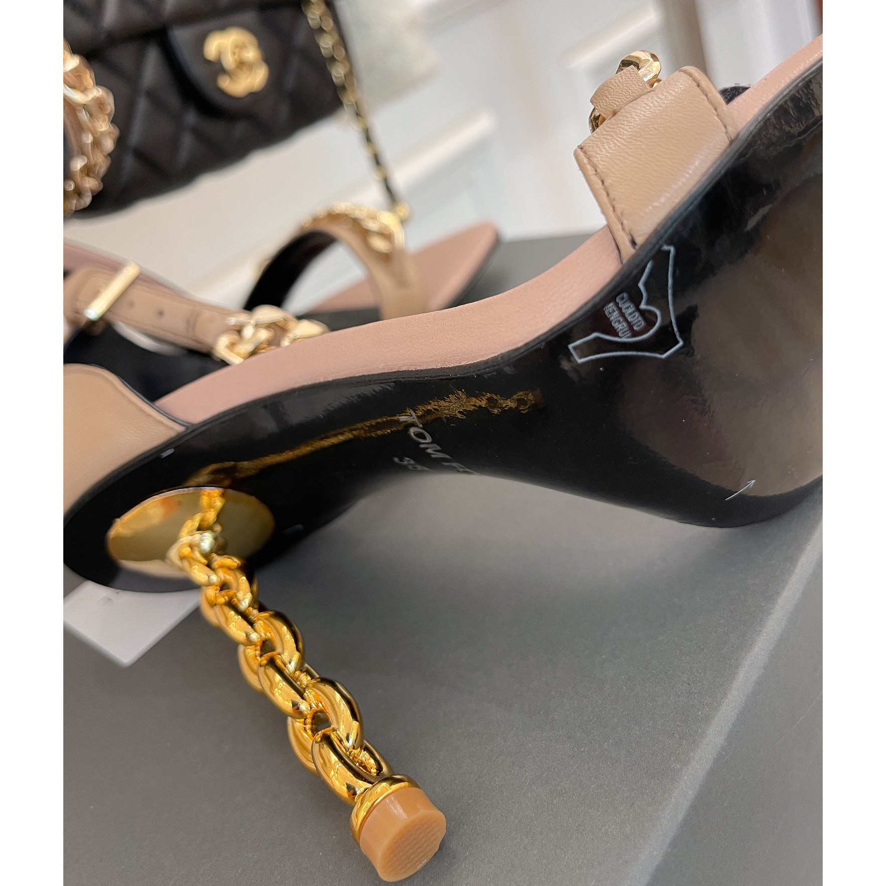 Tom Ford Chain-Trimmed Leather Sandals With Heel Height Of 10.5cm - FashionPlug