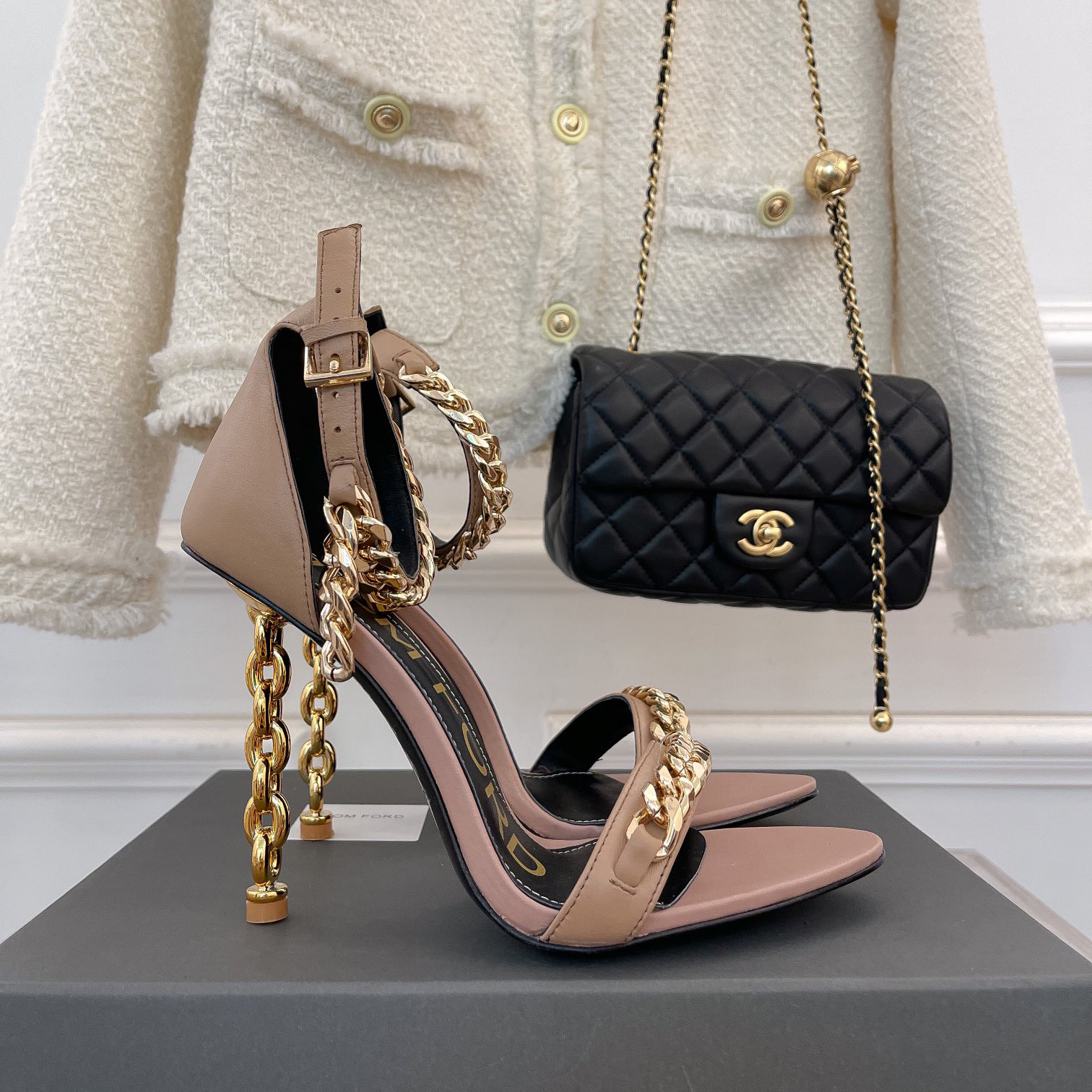 Tom Ford Chain-Trimmed Leather Sandals With Heel Height Of 10.5cm - FashionPlug