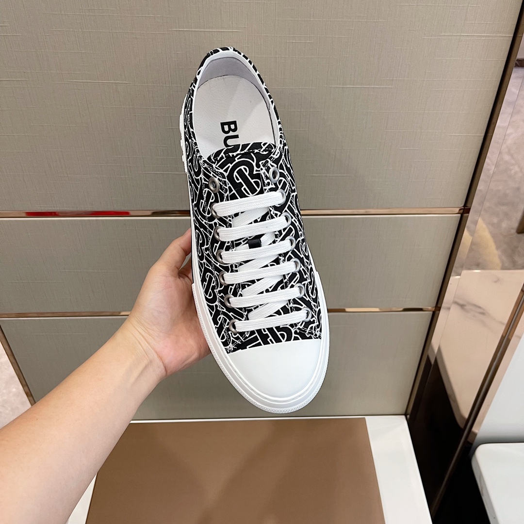 Burberry Monogram Print Cotton Sneakers - FashionPlug