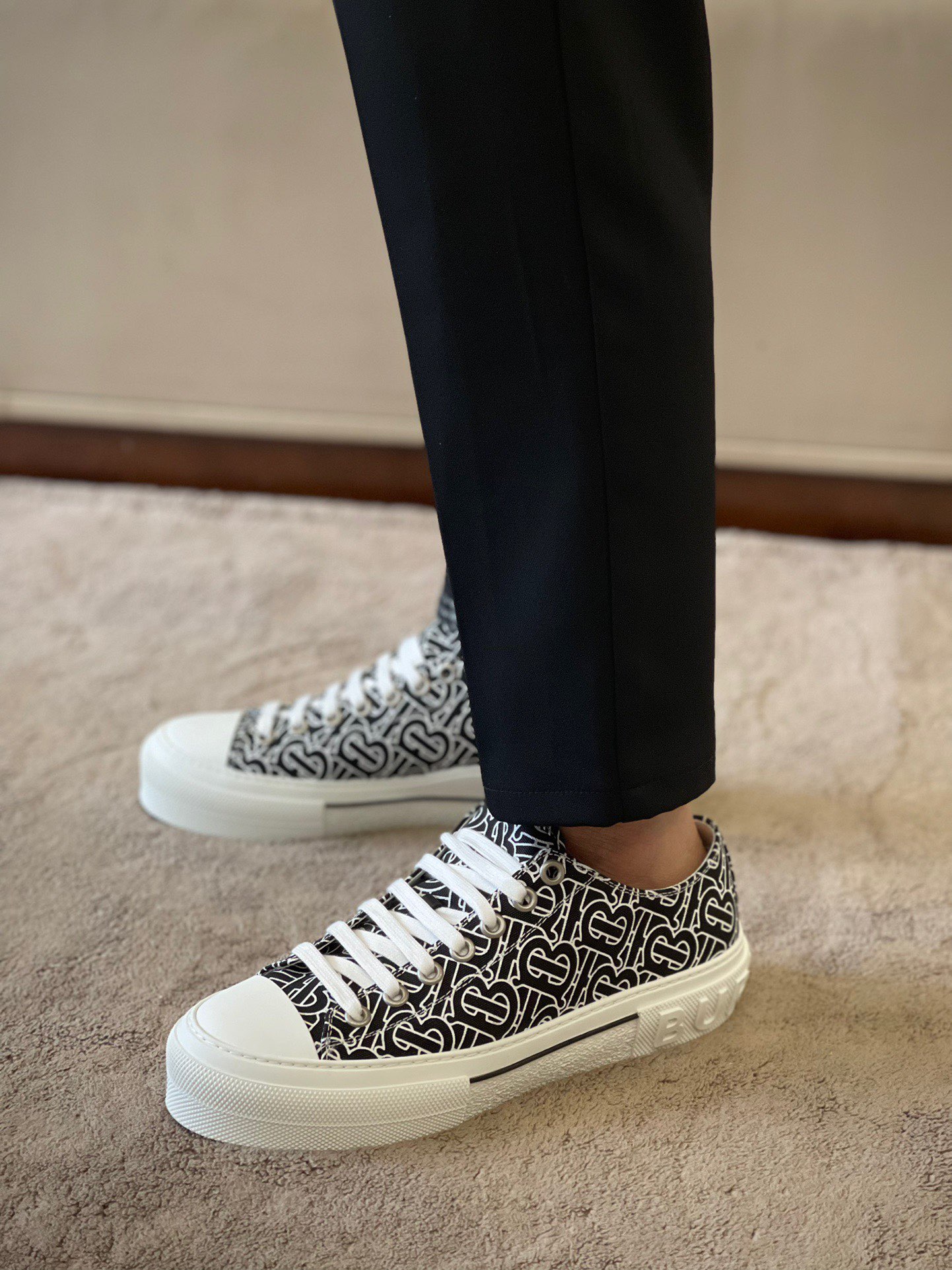 Burberry Monogram Print Cotton Sneakers - FashionPlug