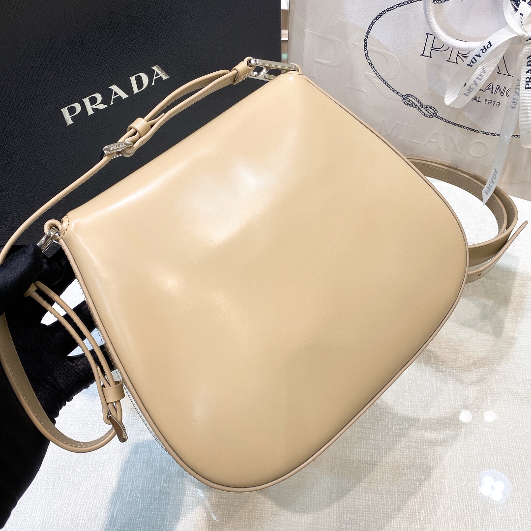 Prada Cleo Brushed Leather Shoulder Bag In Apricot(24-19-6cm)   1BD303 - FashionPlug