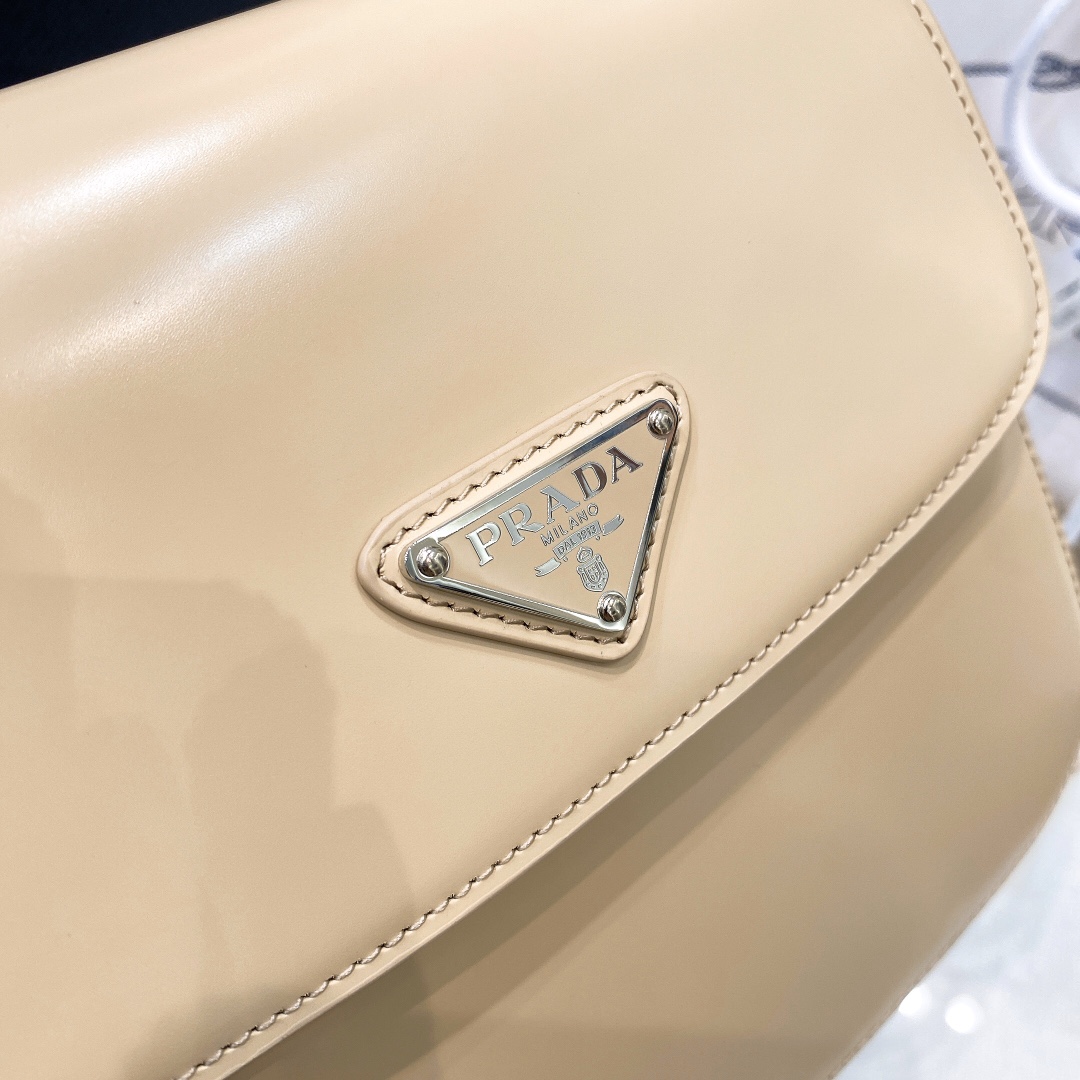 Prada Cleo Brushed Leather Shoulder Bag In Apricot(24-19-6cm)   1BD303 - FashionPlug