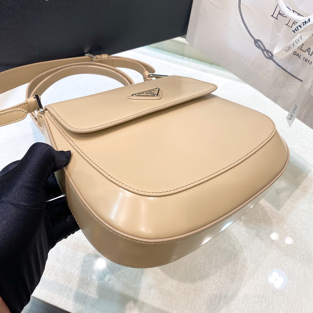 Prada Cleo Brushed Leather Shoulder Bag In Apricot(24-19-6cm)   1BD303 - FashionPlug