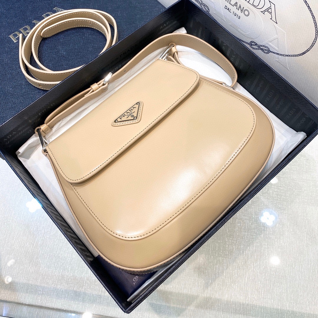 Prada Cleo Brushed Leather Shoulder Bag In Apricot(24-19-6cm)   1BD303 - FashionPlug