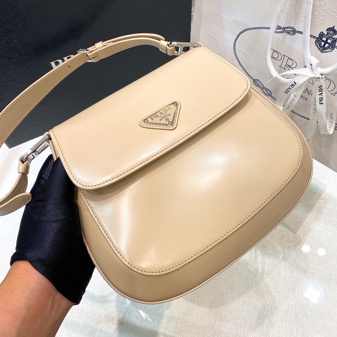 Prada Cleo Brushed Leather Shoulder Bag In Apricot(24-19-6cm)   1BD303 - FashionPlug