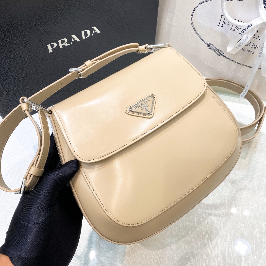 Prada Cleo Brushed Leather Shoulder Bag In Apricot(24-19-6cm)   1BD303 - FashionPlug