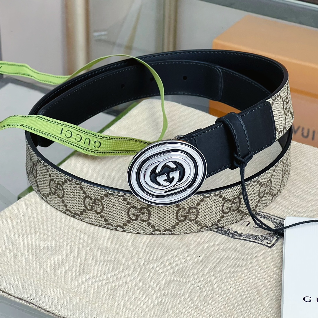 Gucci  Belt With Interlocking G Oval Buckle - FashionPlug