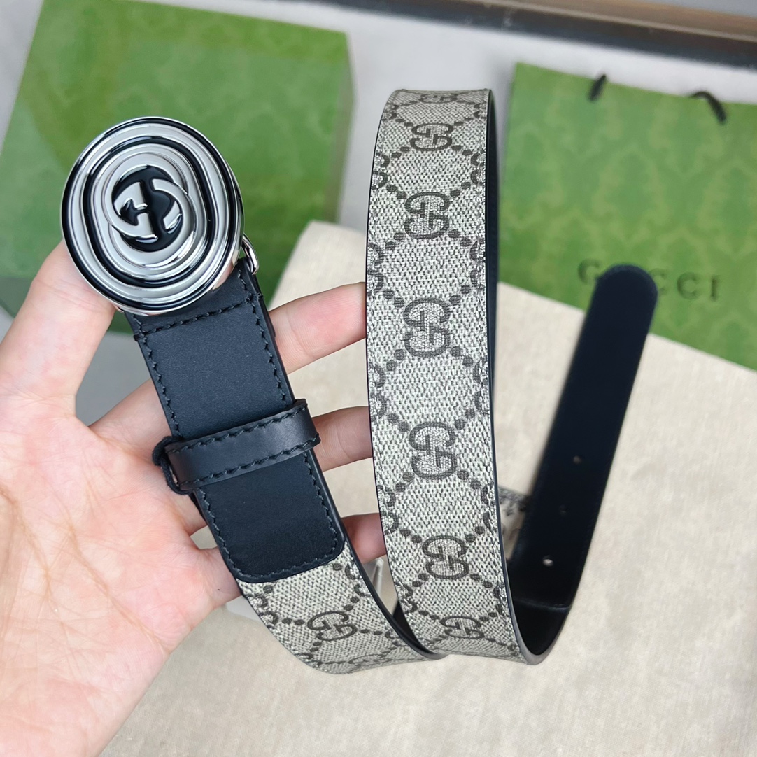 Gucci  Belt With Interlocking G Oval Buckle - FashionPlug