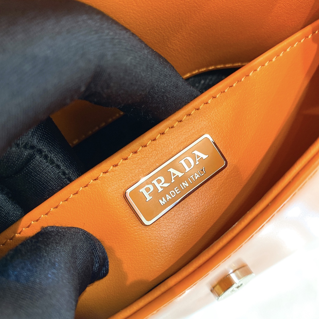 Prada Cleo Brushed Leather Shoulder Bag In Orange(24-19-6cm)   1BD303 - FashionPlug