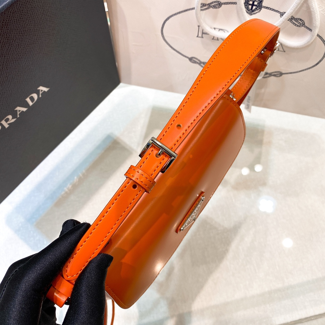 Prada Cleo Brushed Leather Shoulder Bag In Orange(24-19-6cm)   1BD303 - FashionPlug