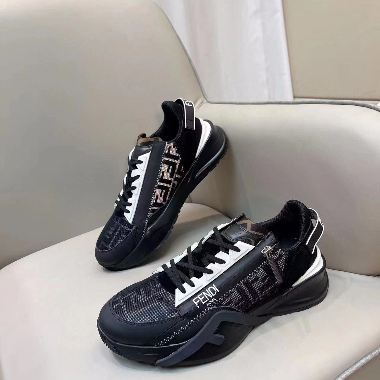 Fendi Flow White Blue Fabric Low-Tops Sneaker - FashionPlug