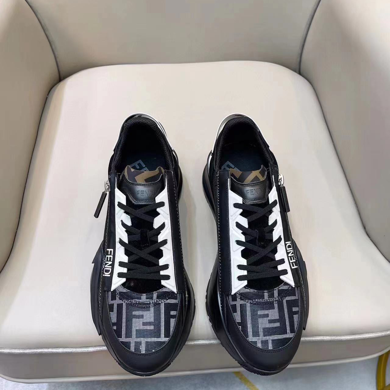 Fendi Flow White Blue Fabric Low-Tops Sneaker - FashionPlug