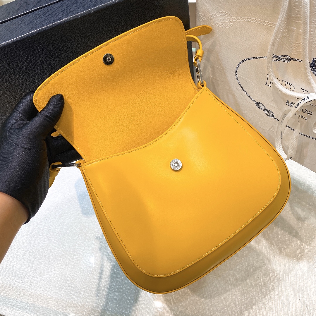 Prada Cleo Brushed Leather Shoulder Bag In Yellow(24-19-6cm)   1BD303 - FashionPlug