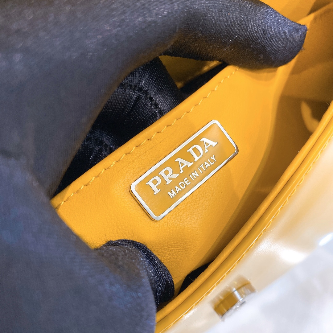Prada Cleo Brushed Leather Shoulder Bag In Yellow(24-19-6cm)   1BD303 - FashionPlug