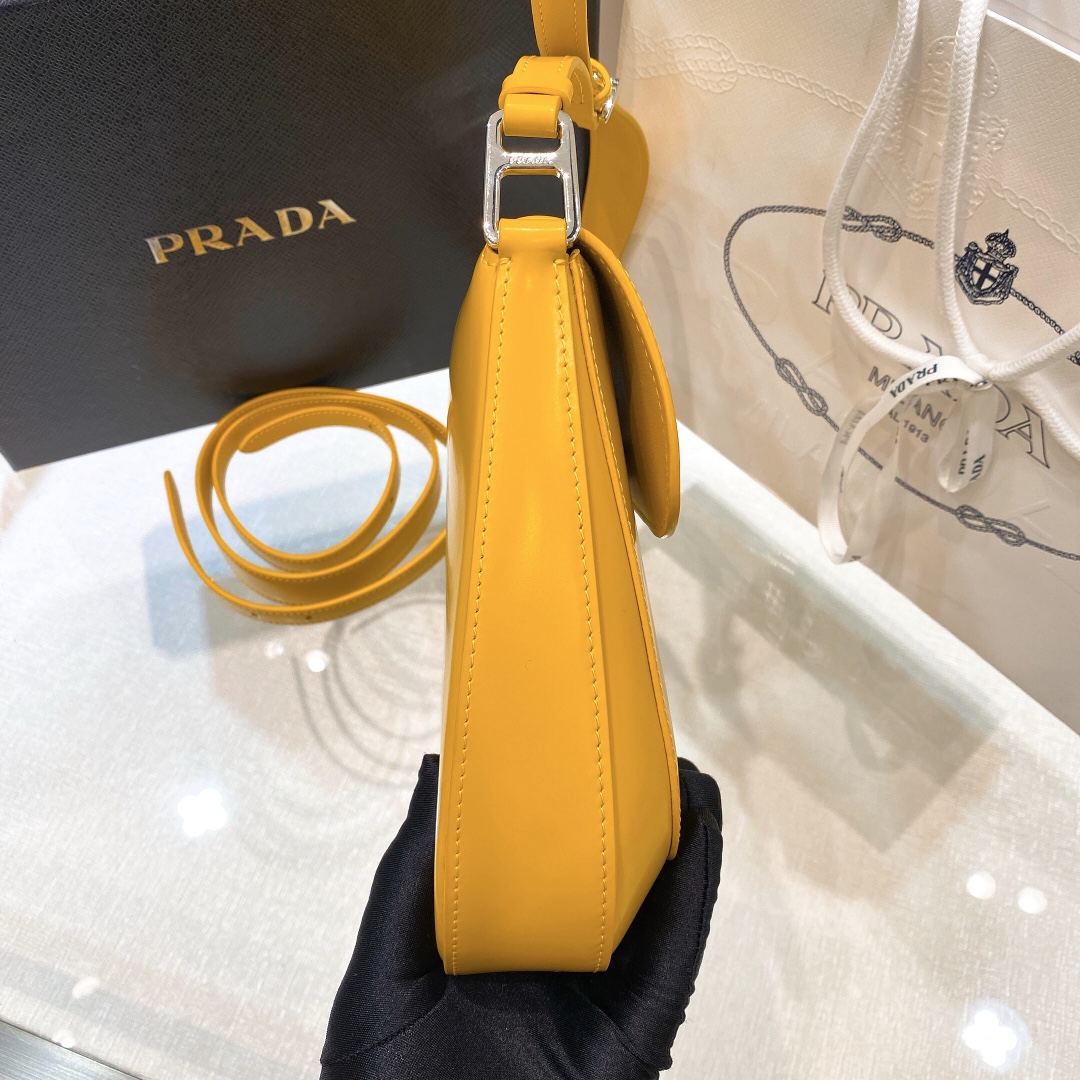 Prada Cleo Brushed Leather Shoulder Bag In Yellow(24-19-6cm)   1BD303 - FashionPlug