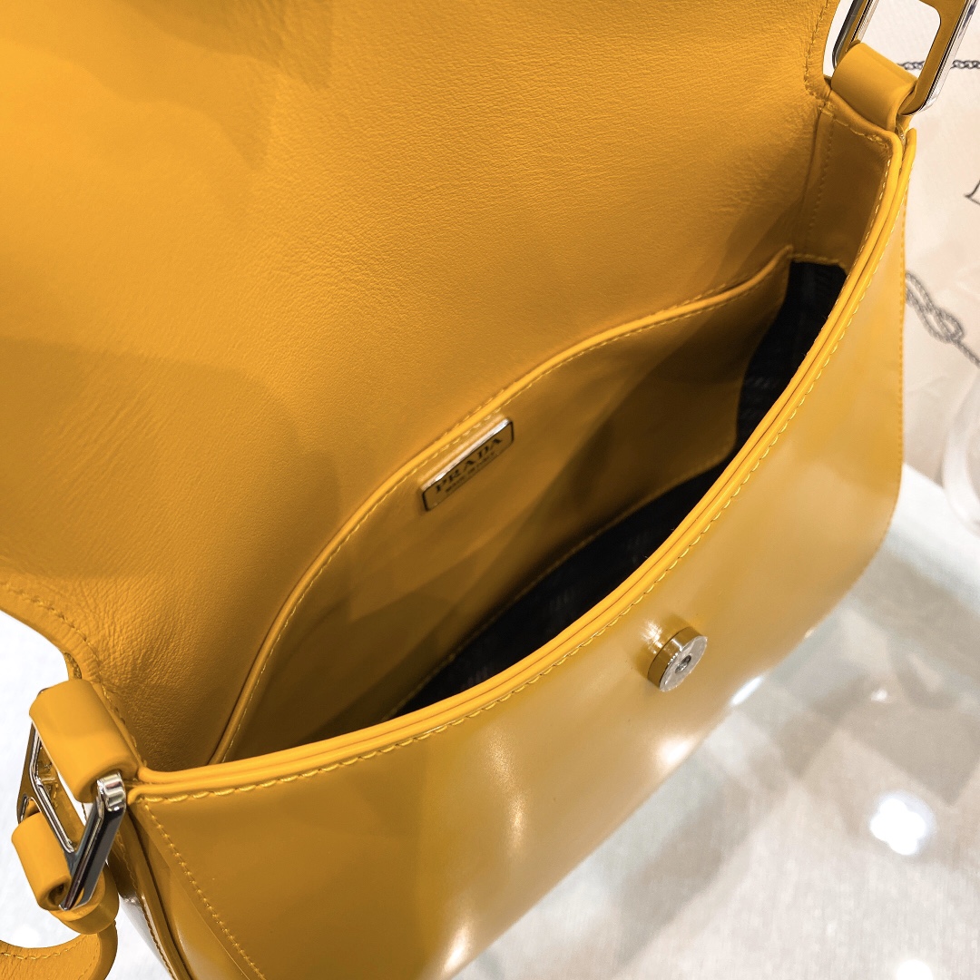 Prada Cleo Brushed Leather Shoulder Bag In Yellow(24-19-6cm)   1BD303 - FashionPlug