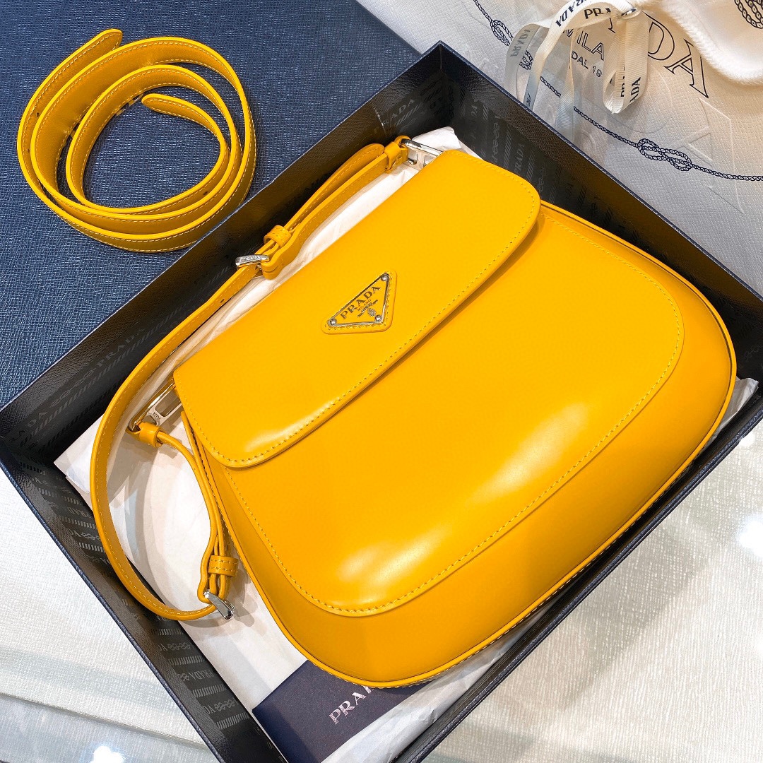 Prada Cleo Brushed Leather Shoulder Bag In Yellow(24-19-6cm)   1BD303 - FashionPlug