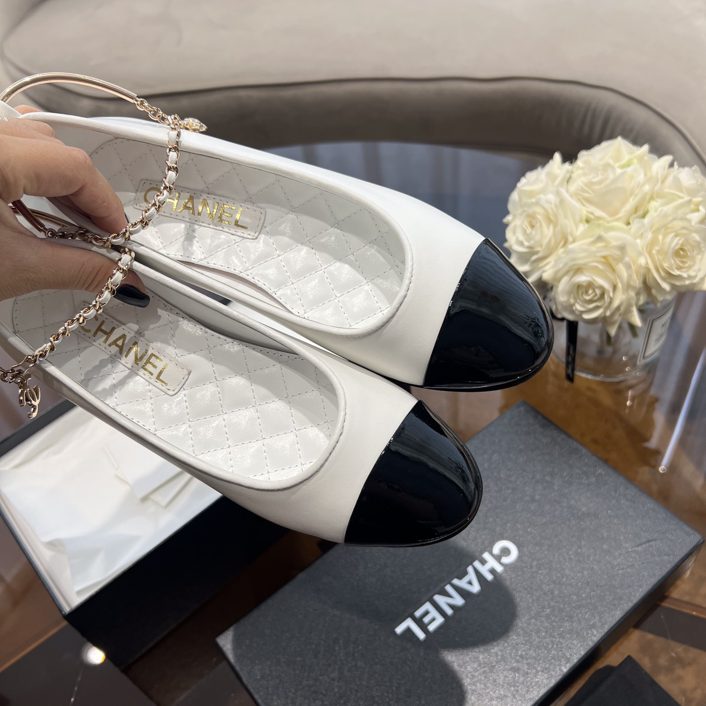 Dior Lambskin & Patent Calfskin Black Ballerinas - FashionPlug