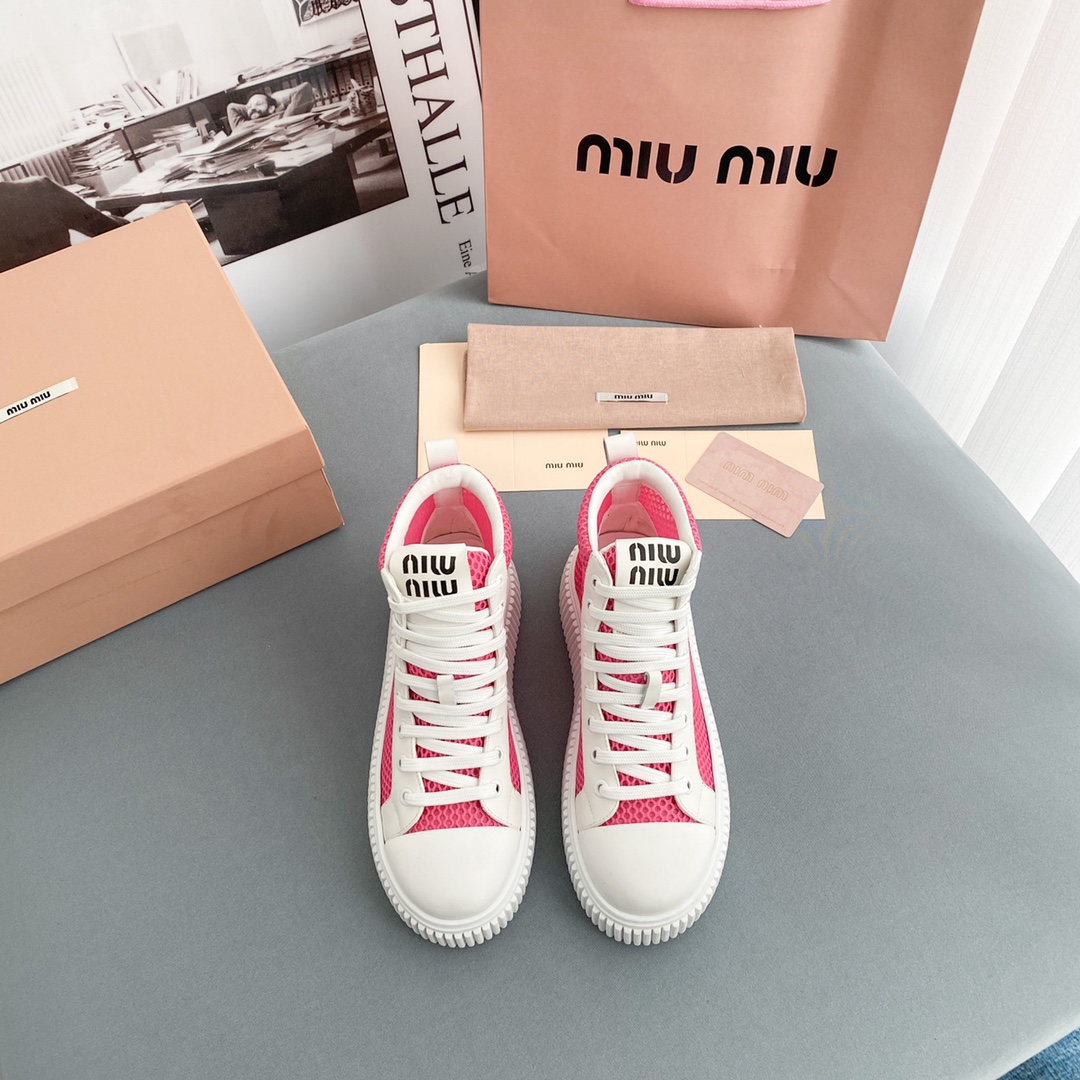 Miu Miu Mesh Flatform High-Top Sneakers - FashionPlug