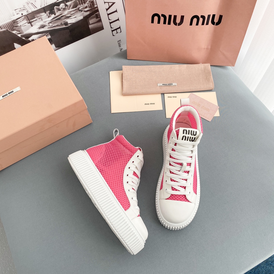 Miu Miu Mesh Flatform High-Top Sneakers - FashionPlug