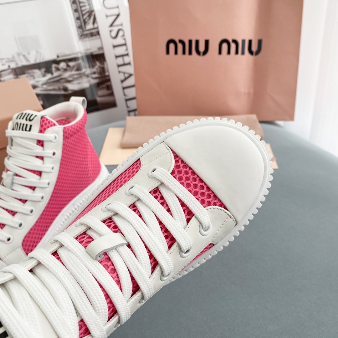 Miu Miu Mesh Flatform High-Top Sneakers - FashionPlug