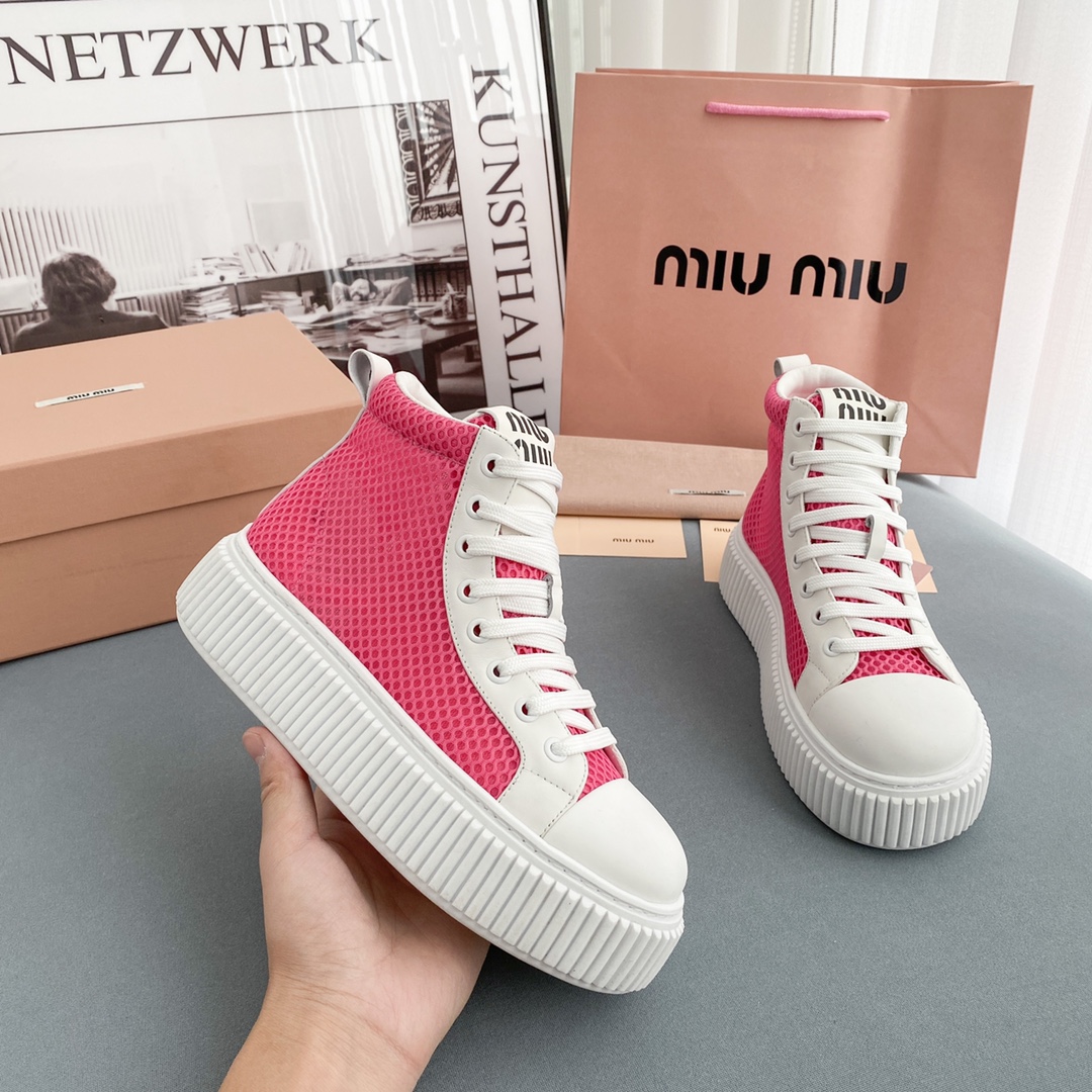 Miu Miu Mesh Flatform High-Top Sneakers - FashionPlug