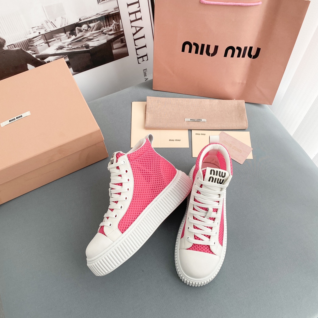 Miu Miu Mesh Flatform High-Top Sneakers - FashionPlug