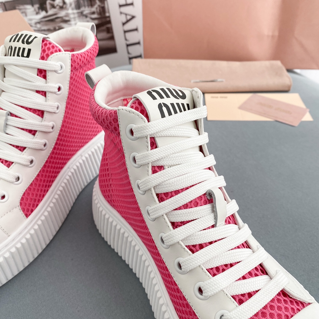 Miu Miu Mesh Flatform High-Top Sneakers - FashionPlug
