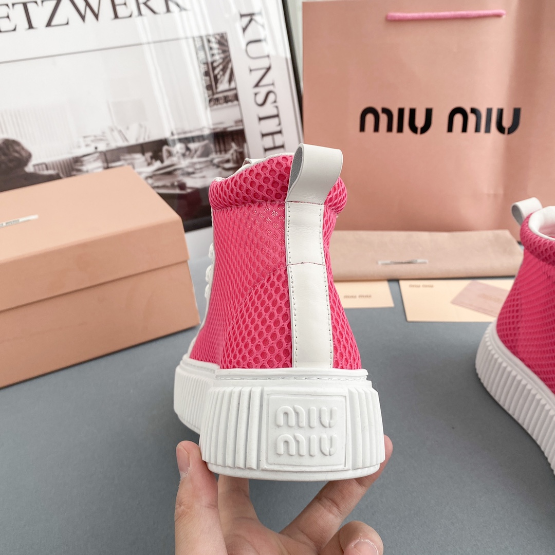 Miu Miu Mesh Flatform High-Top Sneakers - FashionPlug