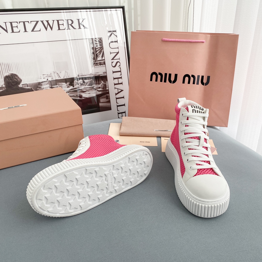 Miu Miu Mesh Flatform High-Top Sneakers - FashionPlug