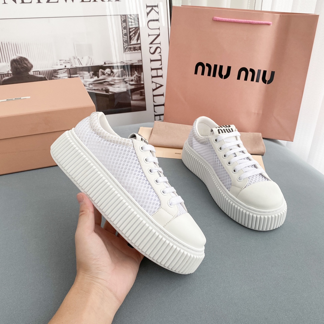 Miu Miu Mesh Flatform Sneakers - FashionPlug