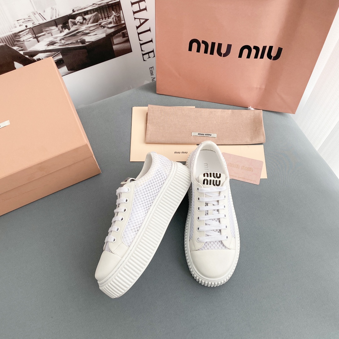 Miu Miu Mesh Flatform Sneakers - FashionPlug
