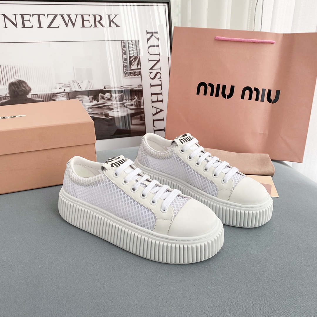 Miu Miu Mesh Flatform Sneakers - FashionPlug