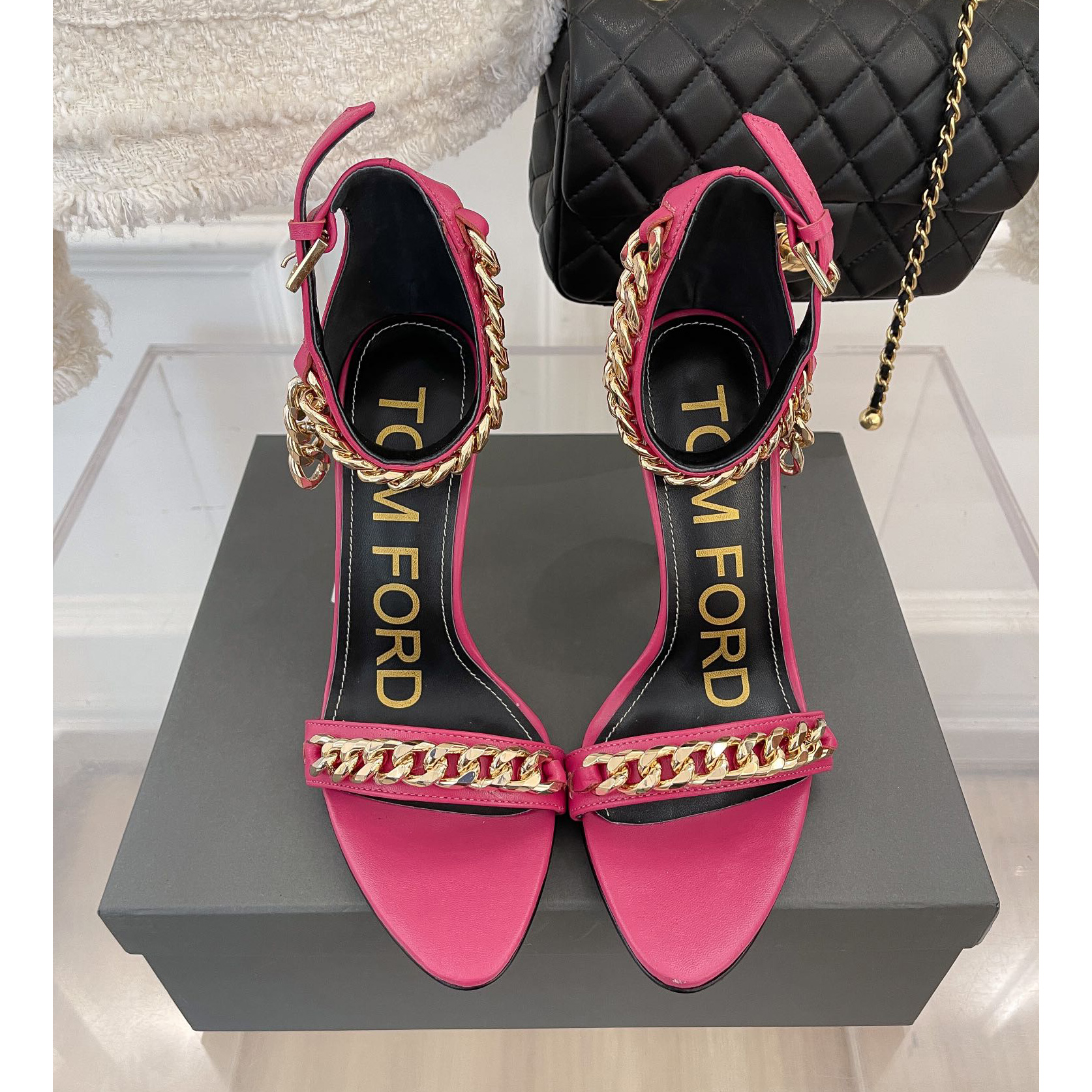 Tom Ford Chain-Trimmed Leather Sandals With Heel Height Of 10.5cm - FashionPlug