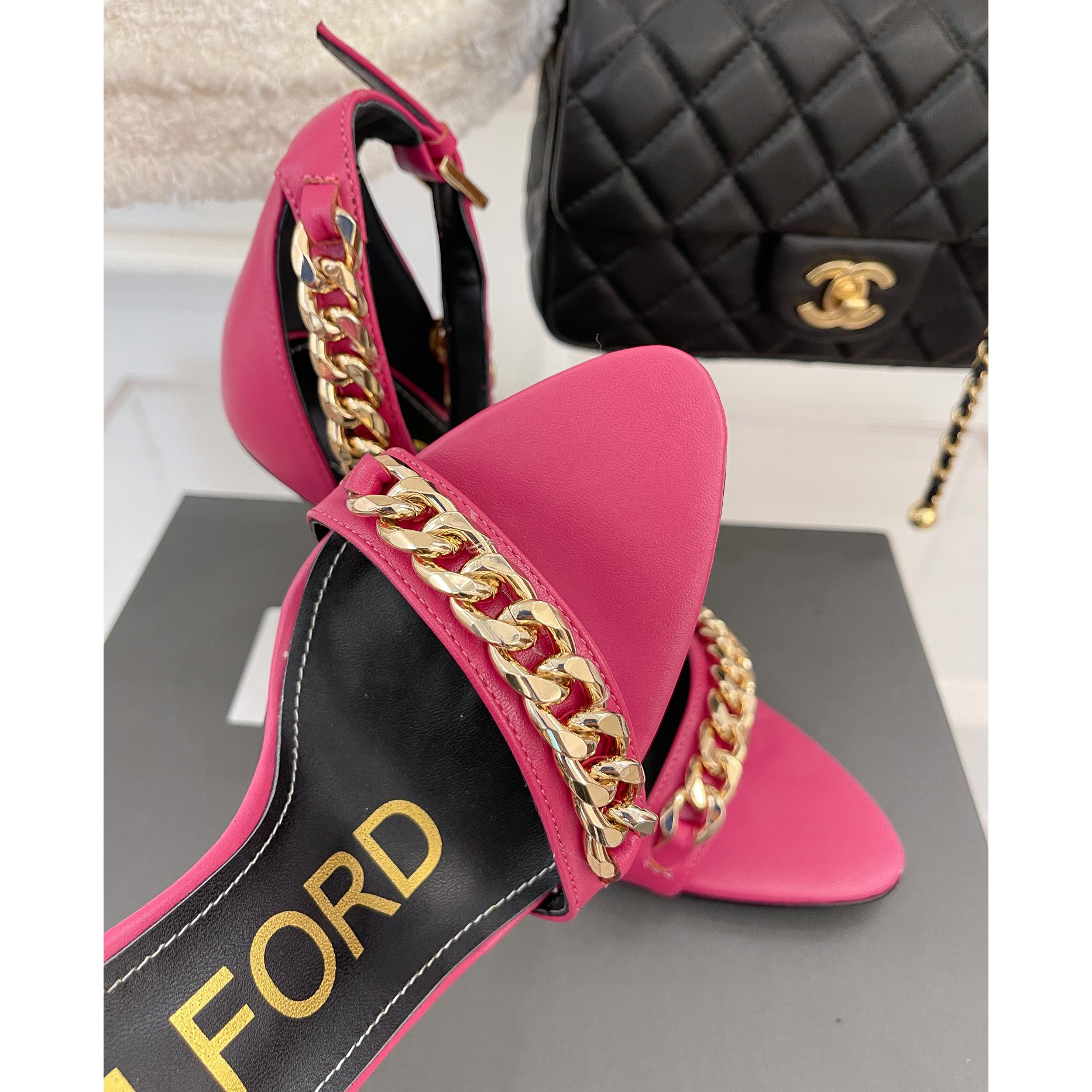 Tom Ford Chain-Trimmed Leather Sandals With Heel Height Of 10.5cm - FashionPlug