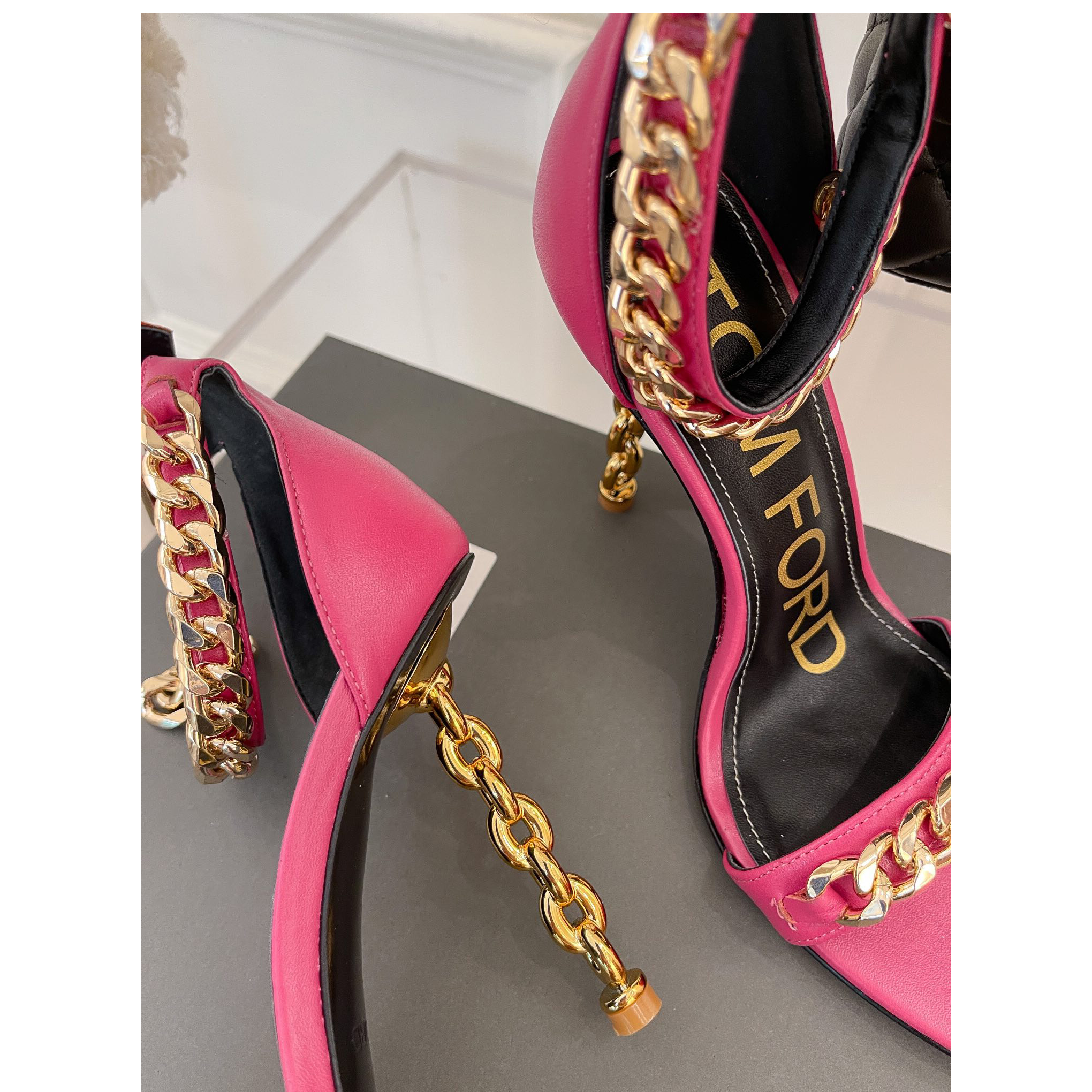 Tom Ford Chain-Trimmed Leather Sandals With Heel Height Of 10.5cm - FashionPlug