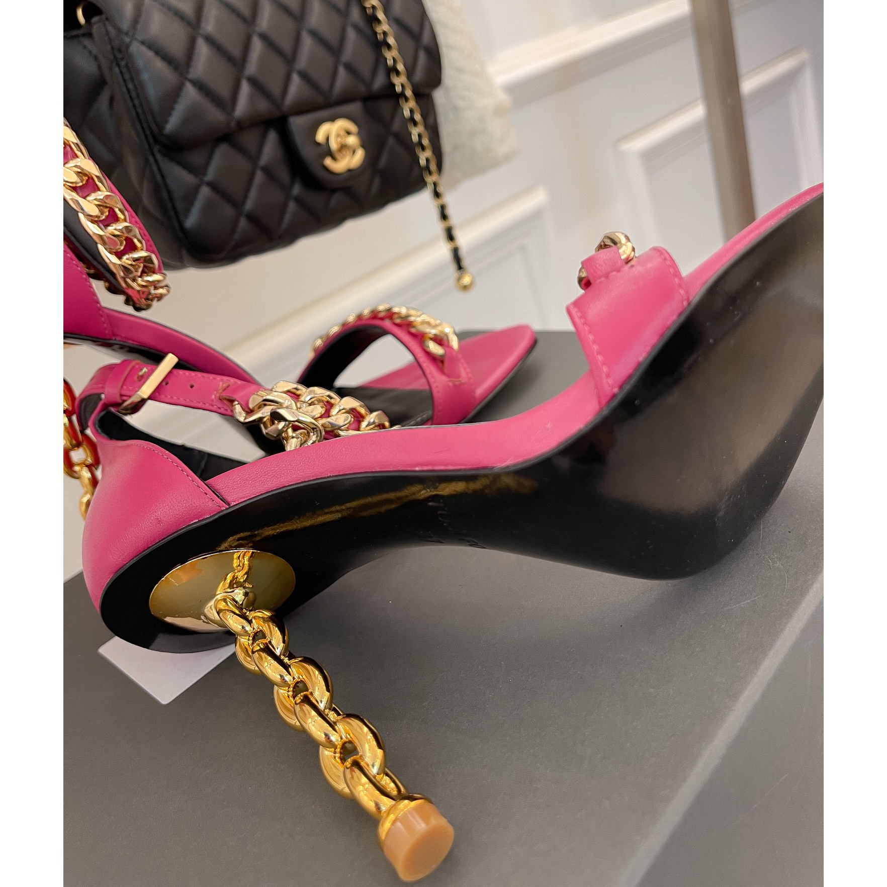 Tom Ford Chain-Trimmed Leather Sandals With Heel Height Of 10.5cm - FashionPlug