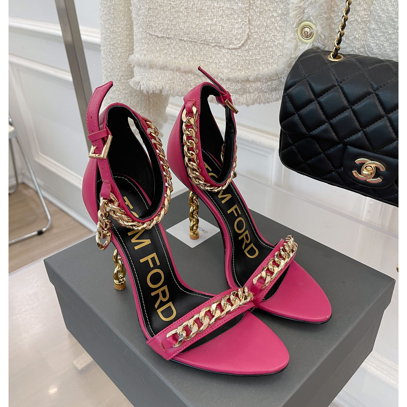 Tom Ford Chain-Trimmed Leather Sandals With Heel Height Of 10.5cm - FashionPlug