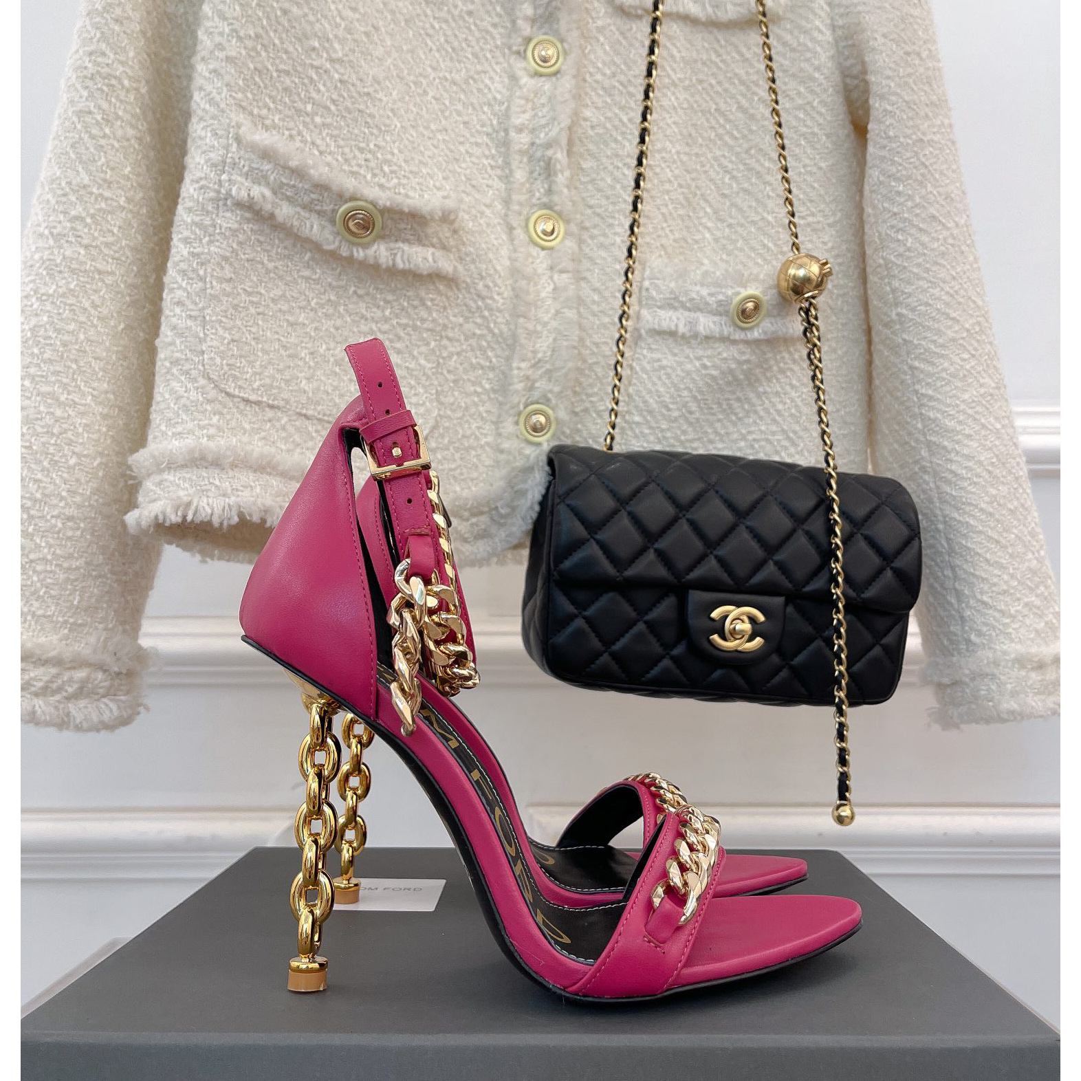 Tom Ford Chain-Trimmed Leather Sandals With Heel Height Of 10.5cm - FashionPlug