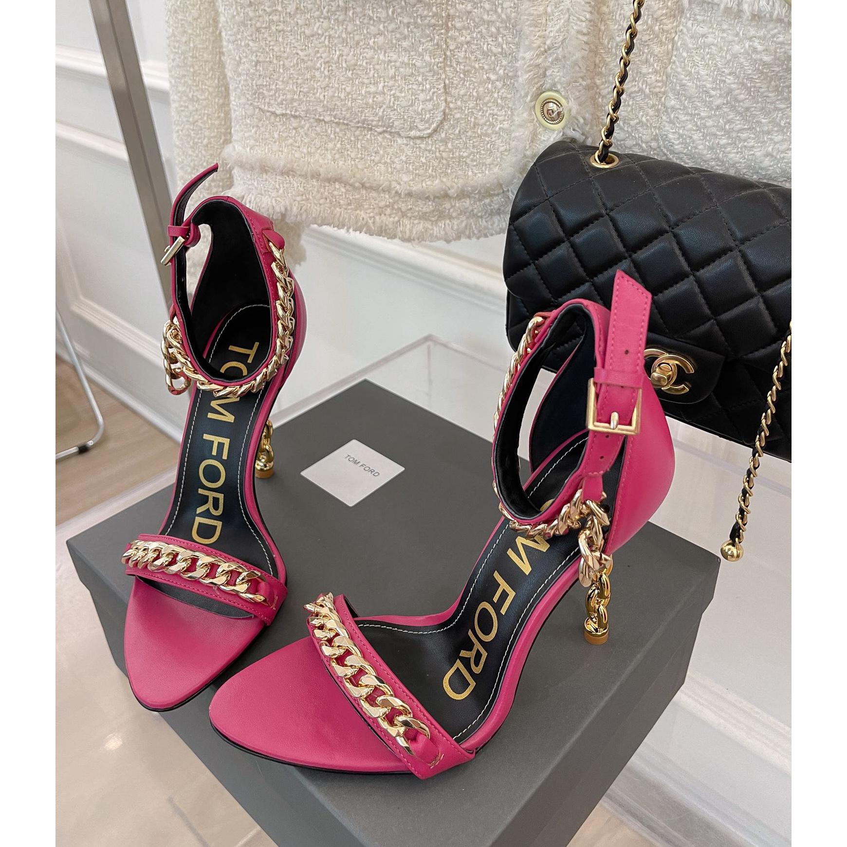 Tom Ford Chain-Trimmed Leather Sandals With Heel Height Of 10.5cm - FashionPlug