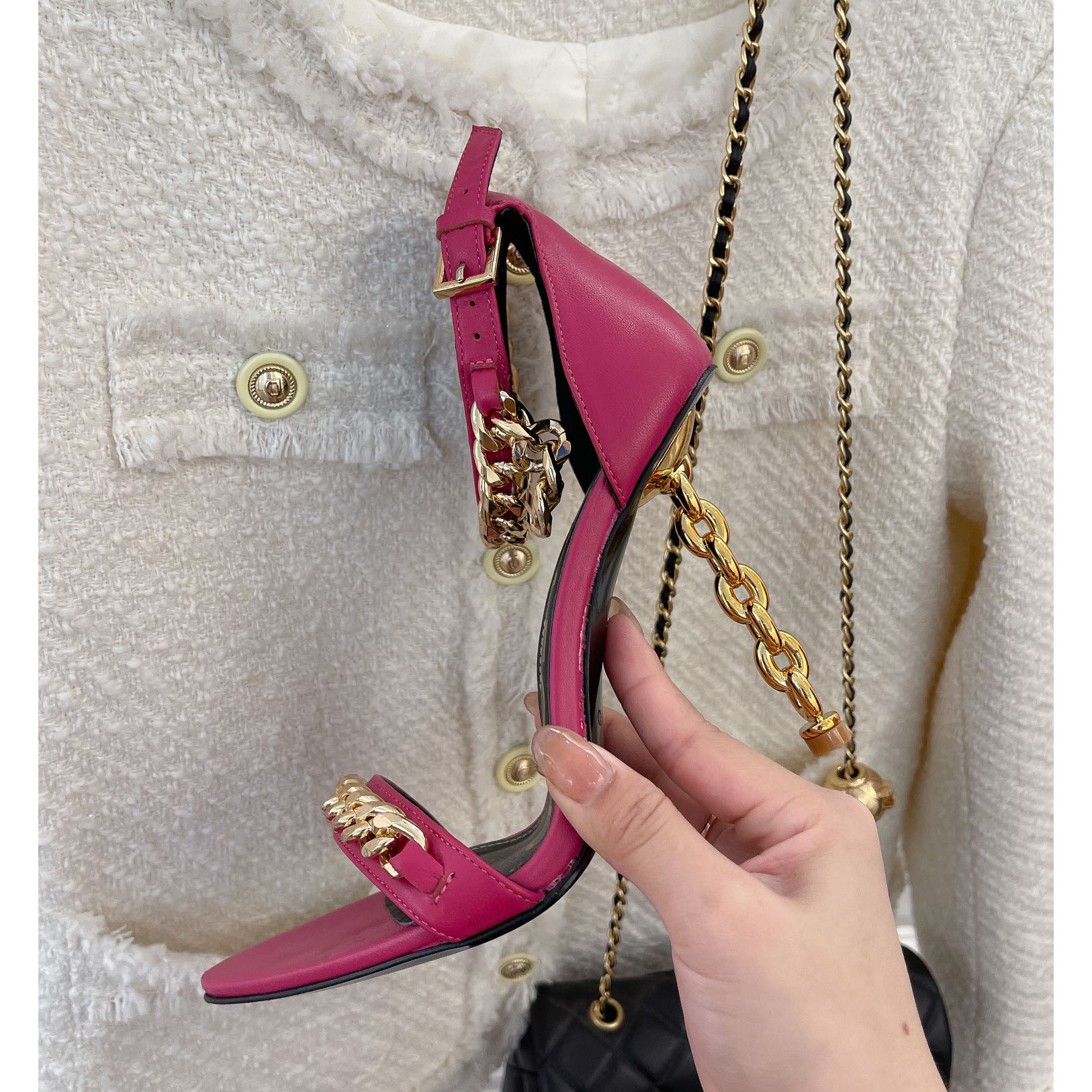 Tom Ford Chain-Trimmed Leather Sandals With Heel Height Of 10.5cm - FashionPlug