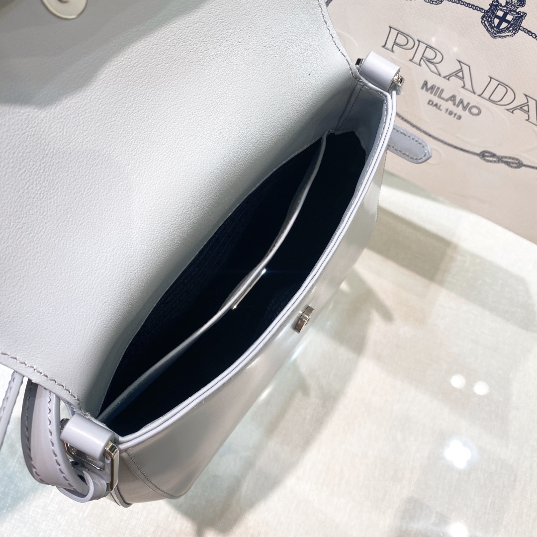 Prada Cleo Brushed Leather Shoulder Bag In Grey(24-19-6cm)   1BD303 - FashionPlug