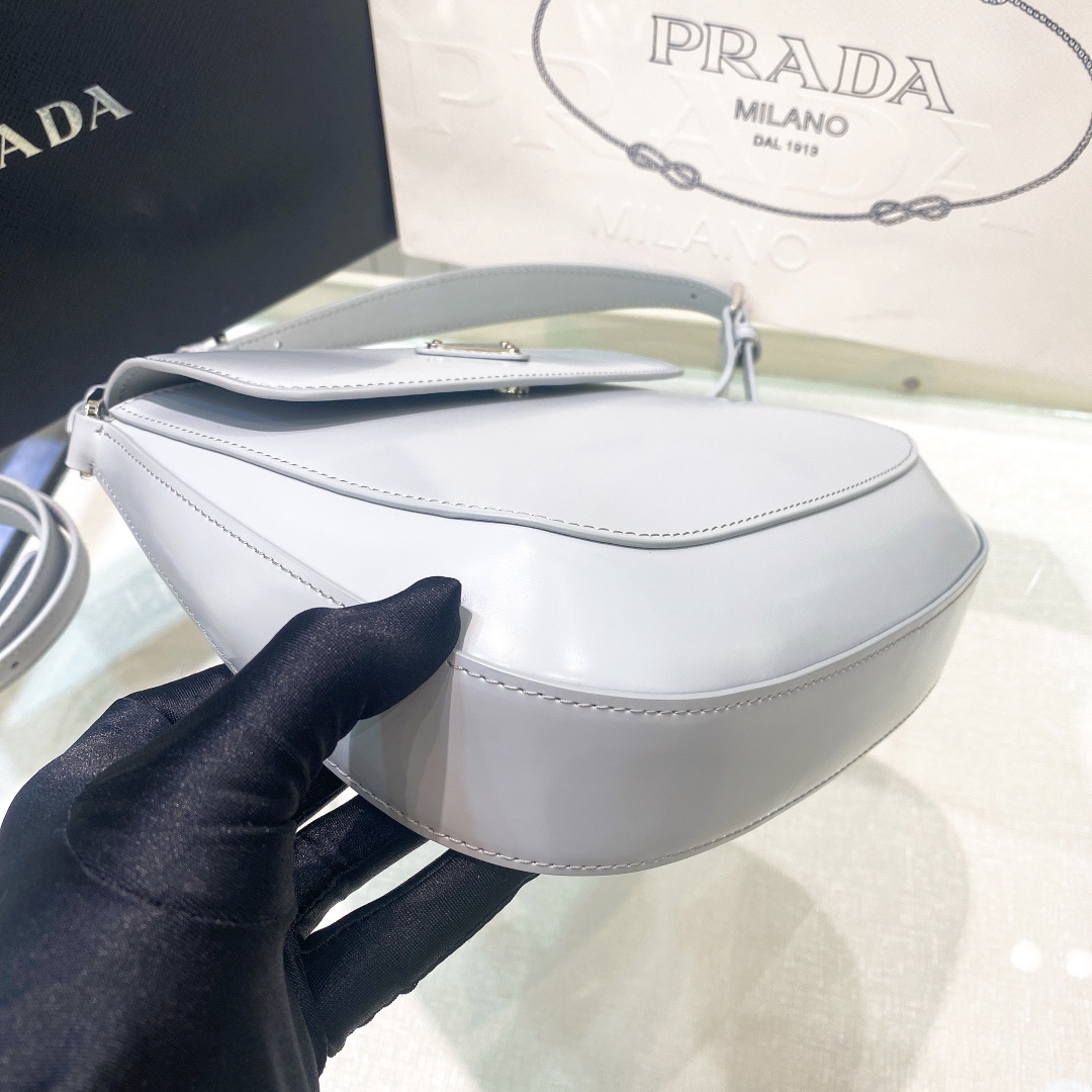 Prada Cleo Brushed Leather Shoulder Bag In Grey(24-19-6cm)   1BD303 - FashionPlug